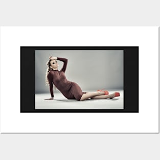 Fashion model on gray background, full length Posters and Art